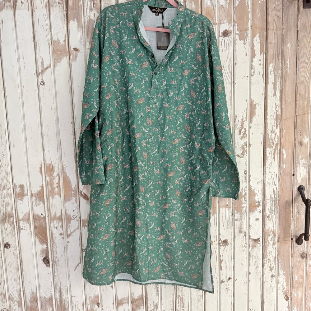 NWT Men’s Lightweight Kurta Pajama Green Animal Print top, XXL